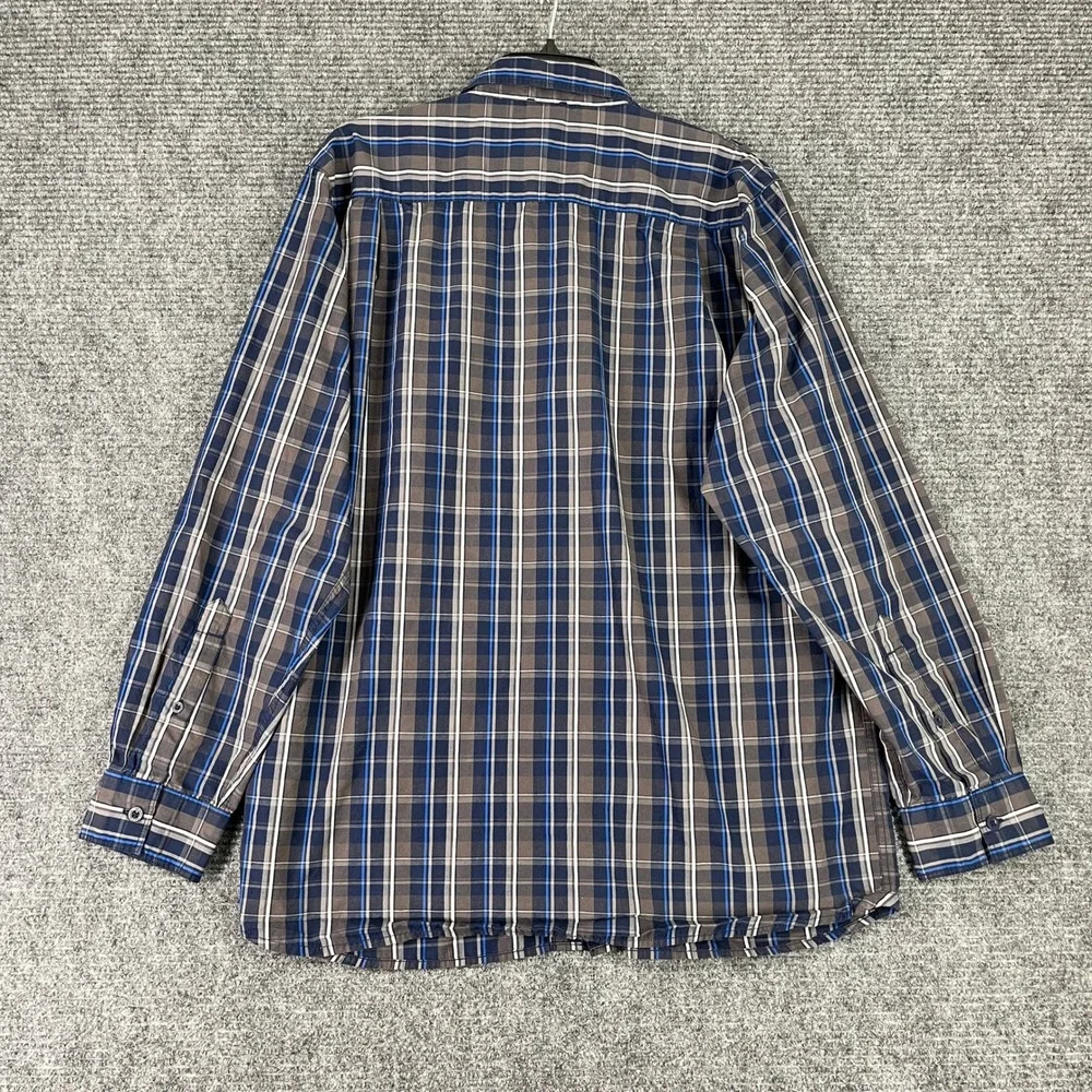 North‎ Face Plaid Button Down Shirt Long Sleeve Outdoor Hiking Blue Brown L Mens
